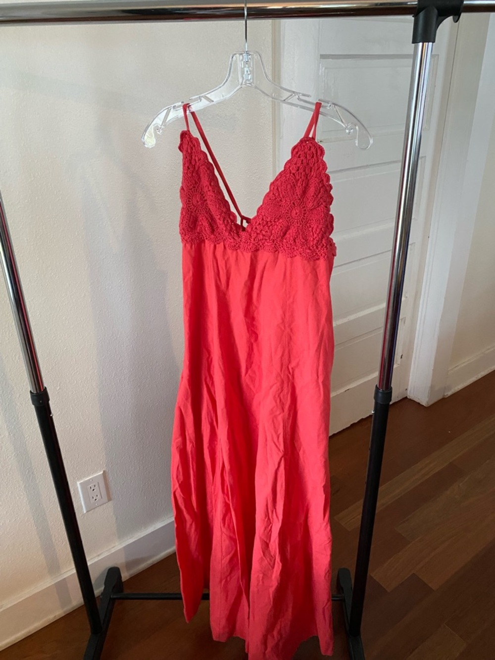 Free People Red Lace-Trim Slip Dress